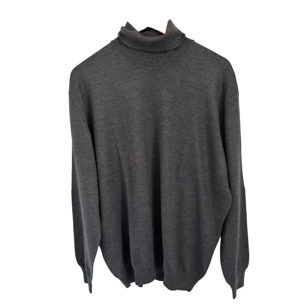 PIATTELLI 100% Merino Wool Turtleneck Sweater Gray Knit Size 2XL